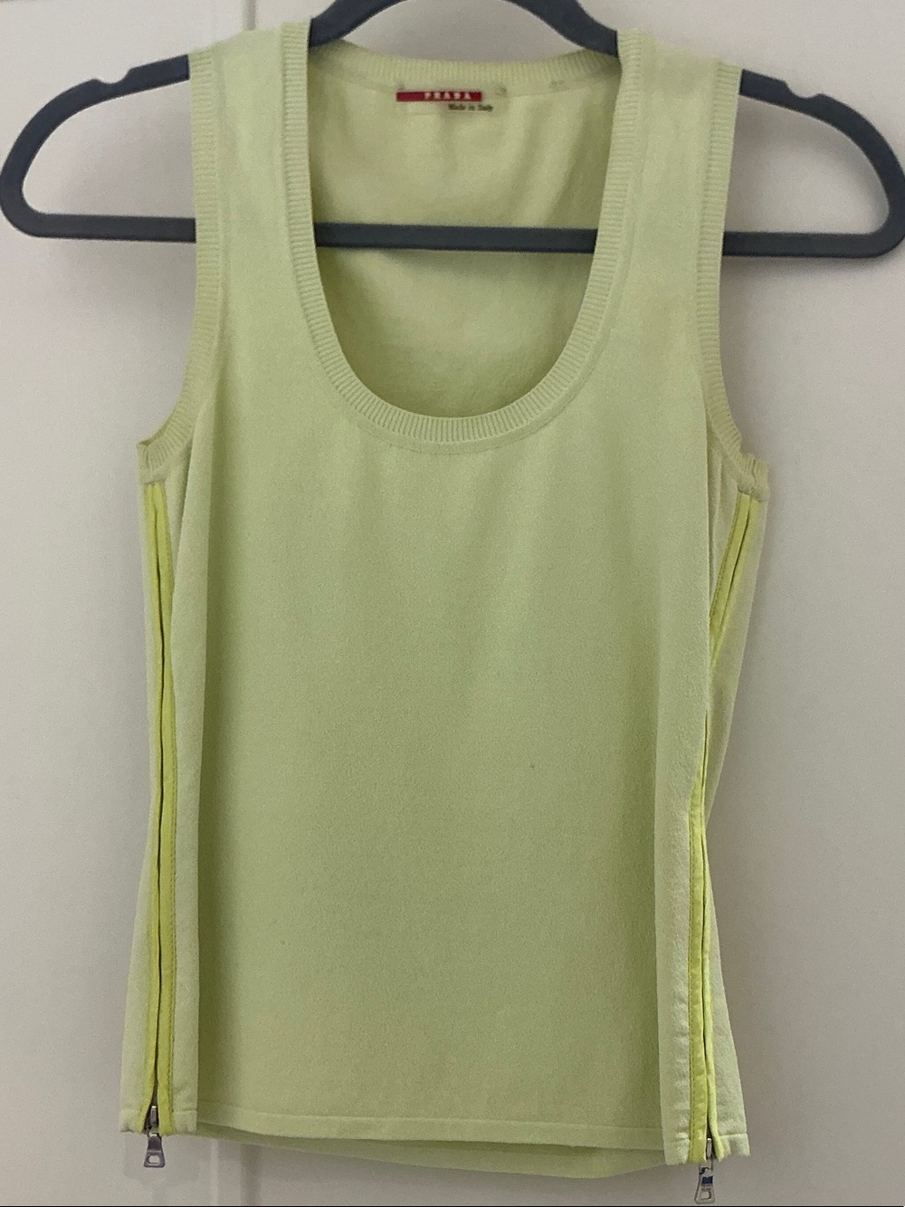 Prada Light Lime Sleeveless Tank Top with Side Zippers